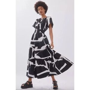 Anthropologie Maeve (XXS) Somerset Maxi Dress in Black / White Eclectic Print